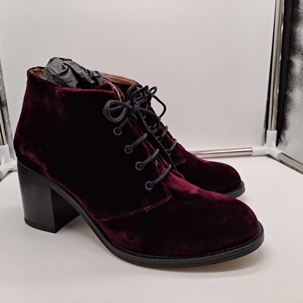 TBA Burgundy Velvet Heeled Boots
